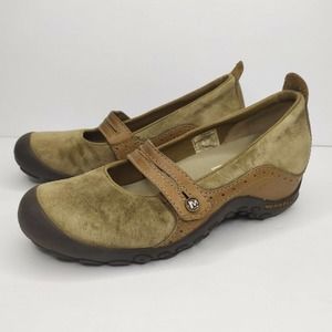 Merrell Plaza Bandeau Mary Jane Shoes Beige Suede